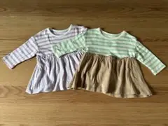 ストライプ柄フリル長袖カットソー2枚セット80