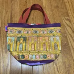 ハンドメイド　刺繍リボントートバッグ　丸底トート　リバーシブルトート