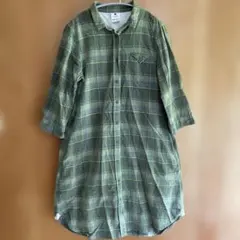 nico and… グリーン系チェック柄 コーデュロイ　　前開きシャツワンピース