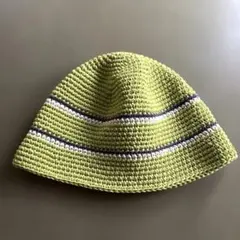 クラッシャーハット　バケットハット　クロシェハット　コットン　ライトグリーン