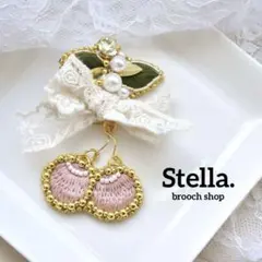 ビーズ刺繍ブローチ　さくらんぼ　SweetCherry silky pink
