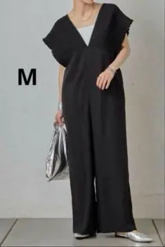 SHEIN★FRIFUl★ シャーリングVネックサロペット ブラックM