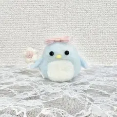 ♡羊毛フェルト お花を持ったペンギン♡ マスコット ぬいぐるみ リボン 水色 夏のサムネイル