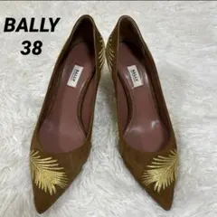 BALLY ブラウン スエード ハイヒールパンプス　フェザー　刺繍のサムネイル