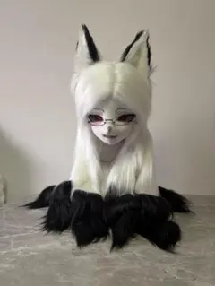 黒白 きつね系 獣装ヘッド ケモノ 着ぐるみのサムネイル