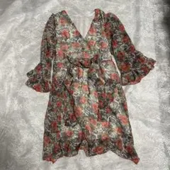 y2k 薔薇柄シフォンワンピース 海外ガール　フリルのサムネイル