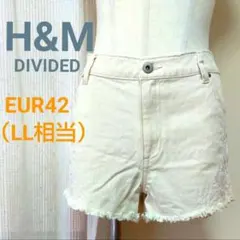 H&M 刺繍 デニム ショートパンツ アイボリー LL ゆったり 大きいサイズ