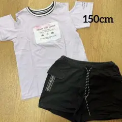 しまむら：オフショルTシャツ・スウェットショートパンツ 150cm 2点セットのサムネイル