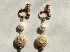 ハンドメイドイヤリング　ゆらゆらアンティーク風アクセ　金属アレルギー対応