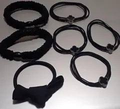 黒のヘアゴム 7個セット リボン付き