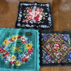 花柄刺繍タオルハンカチ3点セット