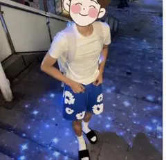 ブルー フラワー柄 ショートパンツ ハーフパンツ