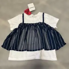 【新品未使用】ストライプフリル付き 半袖 Tシャツ 100サイズ 女の子