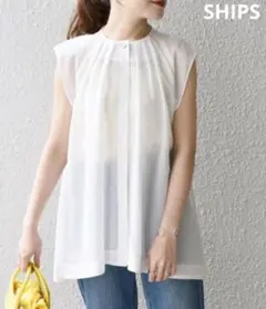 【美品】SHIPS　強撚ボイルドレープチュニック　ブラウス　シャツ　オフホワイト