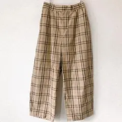 美品 グローバルワーク　ノバチェック ワイドパンツ　ウエストゴム　ベージュ L