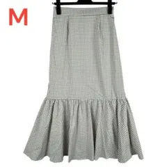 未使用　M 　ベージュ　ギンガムチェック フレアスカート　ペプラムスカート