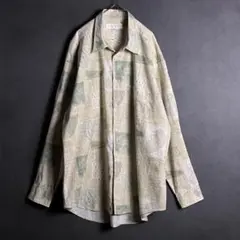 極美品 長袖シャツ 柄シャツ 総柄 綿100% 3L 黄緑 2XL相当