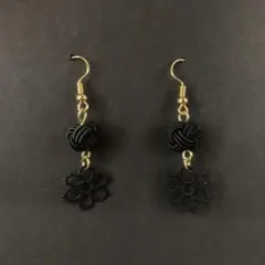 水引ピアス 黒×黒 あわじ玉 ハンドメイドアクセサリー