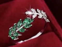 木の葉　CZ リング　調節可能￼