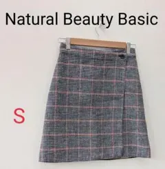 NATURAL BEAUTY BASIC チェック柄 ラップ 台形 スカート S