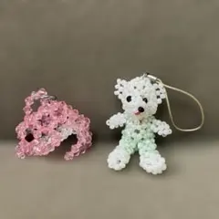 ビーズチャーム　キーホルダー　ストラップ　くま　いるか