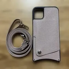 iPhone11 スモークピンク 合皮スマホケース ストラップ付き