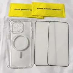 iPhone15 Pro Max ケース 透明 クリア ガラスフィルム2枚付き