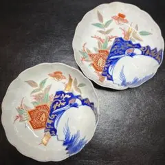 古伊万里 色絵七寸皿 人物 梅 蝶 三方割 幕末〜明治期 21cm 古器を愉し