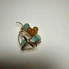 青と金色の花デザインブローチ