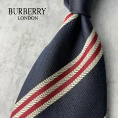 美品 BURBERRY LONDON ストライプ レジメンタル ネクタイ 紺のサムネイル