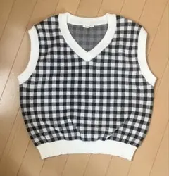 COLEZA チェック柄 Vネック ニットベスト
