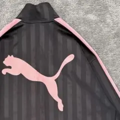 【美品】pumaプーマジャージ　トラックジャケット　刺繍　デカロゴ　グレーピンク