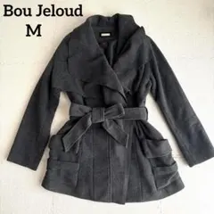 美品 Bou Jeloud 女優コート チャコールグレー 38 ウエストリボン付