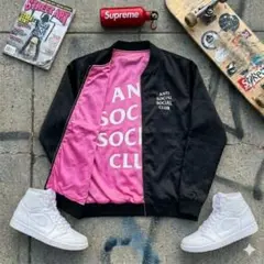 希少★ASSC アンチソーシャルソーシャルクラブ ボンバージャケット黒 ピンクMのサムネイル