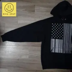 SALE　USA古着 アメリカ国旗風 ブラック パーカー L