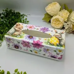 ティッシュケース ボックスティッシュケース パスクワーレの夢うさぎ 花柄 デコ