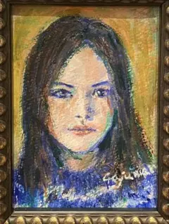 寿福院祥一 油彩画 少女の肖像 金色と青色のフレーム - メルカリ