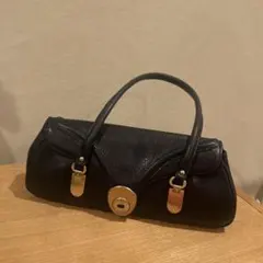 黒 クロコ型押し レザー ゴールド金具 Loberia ヴィンテージ風 バッグ 