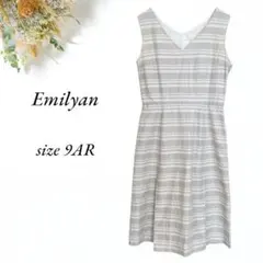 Emilyan 膝下 Vネックワンピース 9AR ボーダー グレー 3526