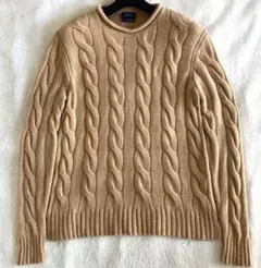 ポロラルフローレン ウールカシミヤ ボニー刺繍 長袖ケーブルニット M キャメル