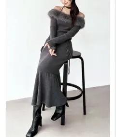 【新品タグ付き】 resexxy フェイクファートリムニットワンピース