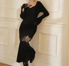 新品　レーストリムHeart neckニットワンピース