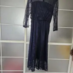 新品　ネイビー レース 長袖 ワンピースのサムネイル