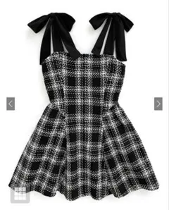 ツイードチェックショルダーリボンミニワンピース [tu1417]