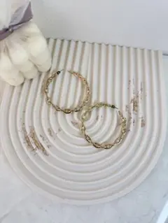 ゴールド チェーン フープピアス 中型