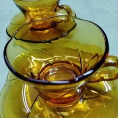 アンバー 　ティーカップ・ソーサー 2個セット　昭和レトロ　琥珀色