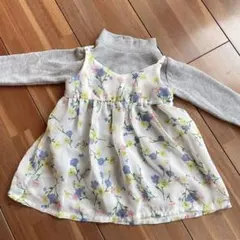 ワンピース　ベビー服　80サイズ　グレー　花柄　長袖