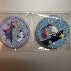 ディズニー　刺繍缶バッジ　アリエル　アナ雪