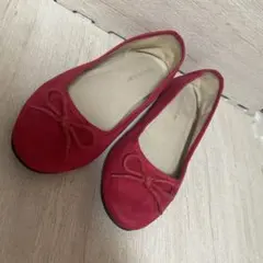 赤 リボン付き フラットシューズ M