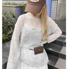 【匿名配送】透け感グレー ニットセーター 長袖のサムネイル